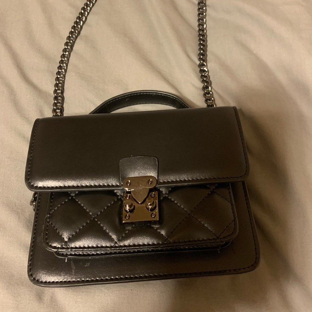 Black small purse with dark metal chain - great quality, durable materials